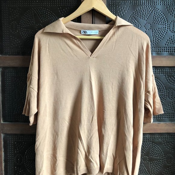 Zara CAMEL Oversized Knit Polo - Picture 5 of 5